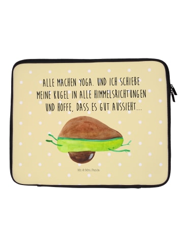 Mr. & Mrs. Panda Laptoptasche Avocado Yoga mit Spruch in Gelb Pastell