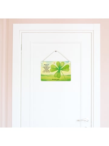 Mr. & Mrs. Panda Wandbild Holz Blume Kleeblatt Design mit Spruch in Weiß