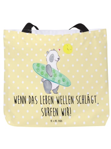 Mr. & Mrs. Panda Tote Bag Sommer Wellen Surf mit Spruch in Gelb Pastell