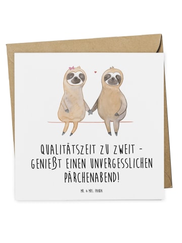 Mr. & Mrs. Panda Gutscheinkarte Pärchenabend Freude mit Spruch in Weiß