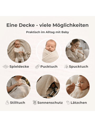 nordic coast company Musselindecke, Babydecke aus Musselin, Einschlagdecke, Puckdecke Ibiza Syle