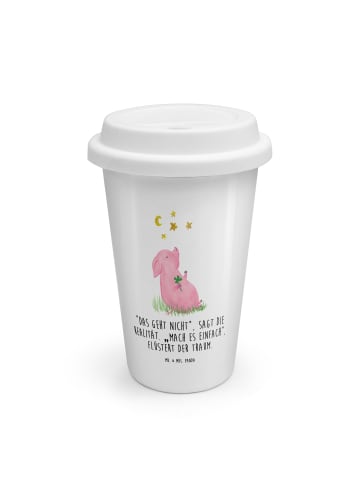 Mr. & Mrs. Panda Isolierkaffeebecher Schwein Glück mit Spruch in Weiß