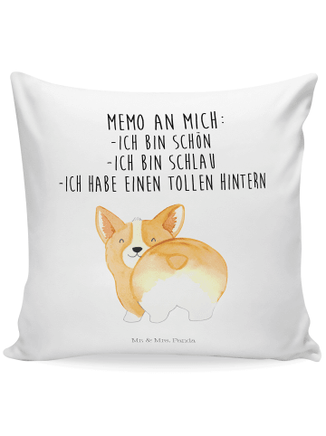 Mr. & Mrs. Panda Kopfkissen Corgi Po mit Spruch in Weiß