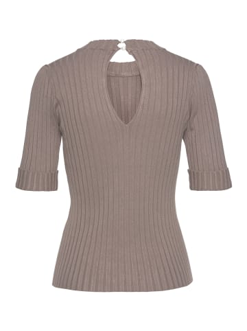 LASCANA Kurzarmpullover in taupe