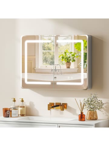 HOMCOM Spiegelschrank-80L x 13,5B x 60H cm-Silber