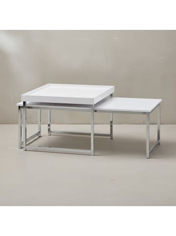 KADIMA DESIGN Wohnzimmertisch Set | Holz-Metall Kombi, Eckig Weiß, 2-teilig in Weiß