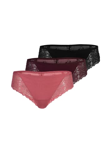 SNOCKS Brazilian Slips mit Spitze 3 Stück in Mix (Mauve/Weinrot/Schwarz)