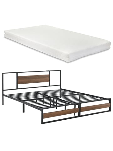 en.casa Metallbett Villach mit Matratze in Braun Schwarz (B)180cm