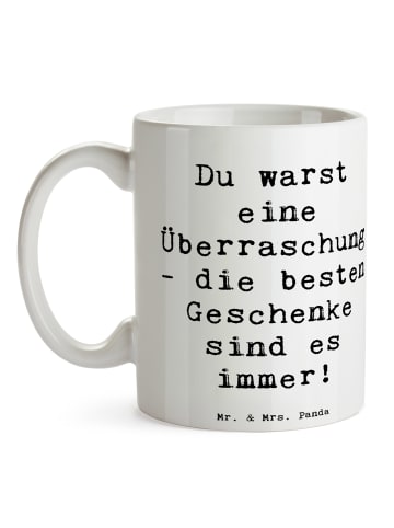 Mr. & Mrs. Panda Tasse Überraschung Adoptivkind mit Spruch in Weiß