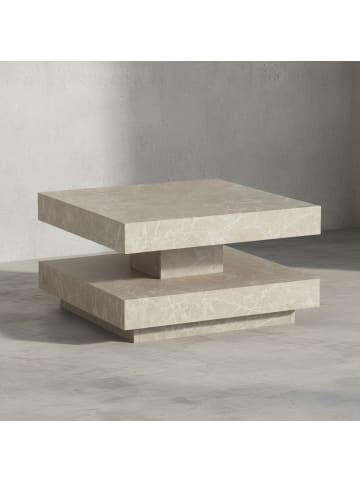 KADIMA DESIGN Couchtisch 60x60x34 cm Sandfarben Sofatisch in Stein-Optik Modern, in Beige