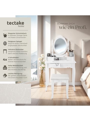 tectake Frisiertisch mit Spiegel und Hocker im Antik Look