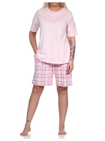 NORMANN kurzarm Schlafanzug Shorty karierter Hose Jersey - 72823 in rosa