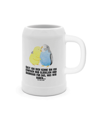Mr. & Mrs. Panda Bierkrug Wellensittich Liebe mit Spruch in Weiß