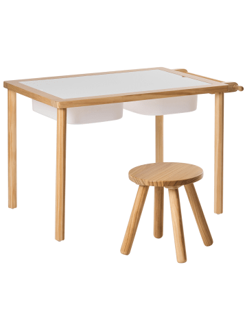 Beliani 2-tlg Kindertisch und Stuhlset KEMPSEY in Braun/Weiß