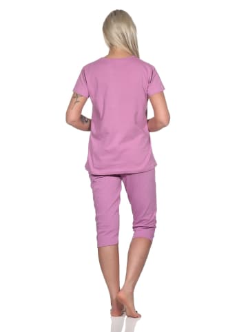 NORMANN Schlafanzug kurzarm Pyjama Caprihose Tupfen Punkte Optik - 86432 in altrose
