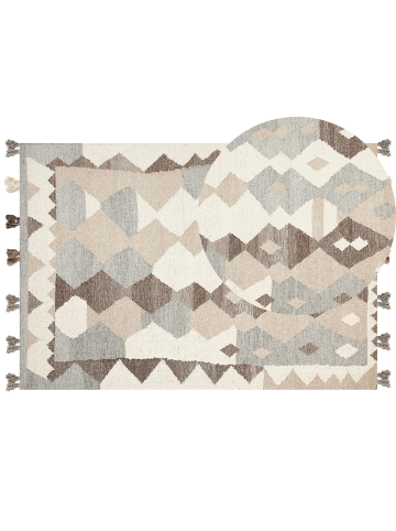Beliani Kelim ARALEZ in Bunt/Beige/Braun - (W) 160 x (L) 230 cm