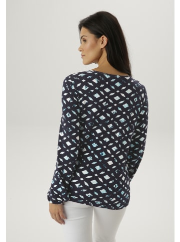 Aniston SELECTED Langarmshirt in marine-türkis-wollweiß-petrol-hellblau