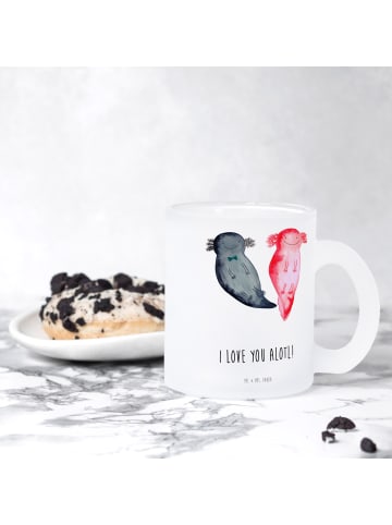 Mr. & Mrs. Panda Teetasse Glas Axolotl Liebe mit Spruch in Transparent