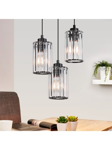 ZMH Pendelleuchte in schwarz 3-flammige E27 rund Kristall Höhenverstellbar