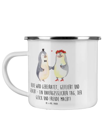 Mr. & Mrs. Panda Camping Emaille Tasse Hochzeitsfeier Freude mit... in Weiß