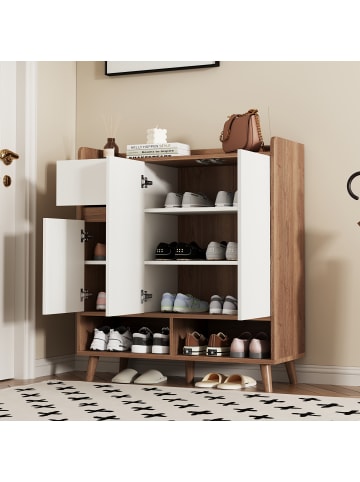 ABRIHOME Schuhschrank in Natürlich mit verstellbaren Einlegeböden H99 B90 T35 cm