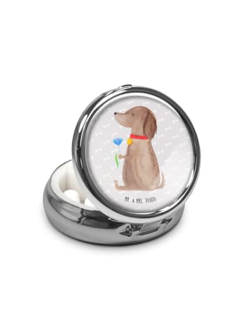 Mr. & Mrs. Panda Pillendose Hund Blume ohne Spruch in Grau Pastell