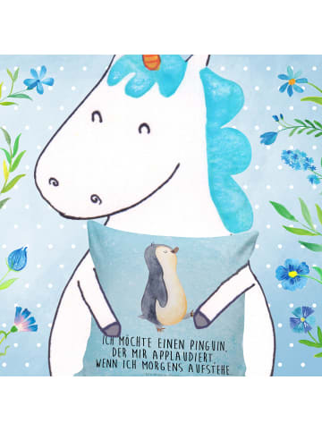 Mr. & Mrs. Panda 40x40 Kissen Pinguin mHerzieren mit Spruch in Eisblau