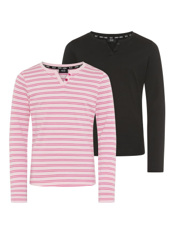 H.I.S. Langarmshirt in schwarz + pink geringelt
