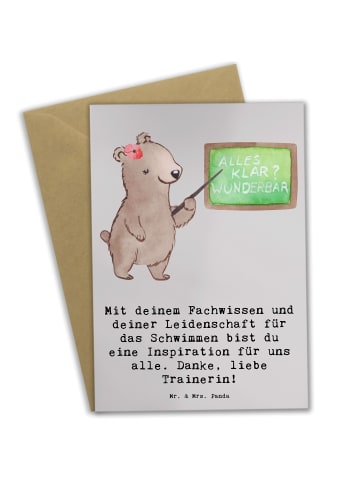 Mr. & Mrs. Panda Grußkarte Schwimmen Trainerin Inspiration mit S... in Grau Pastell