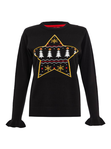 Threadbare Weihnachtspullover THB Ladies Xmas Jumper ELP in Schwarz