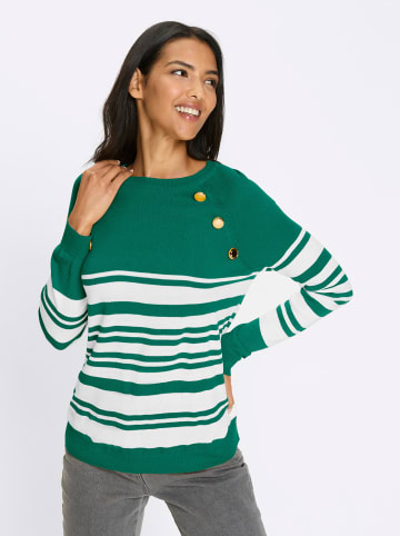 Sieh an! Langarm-Pullover in grün-weiß-geringelt