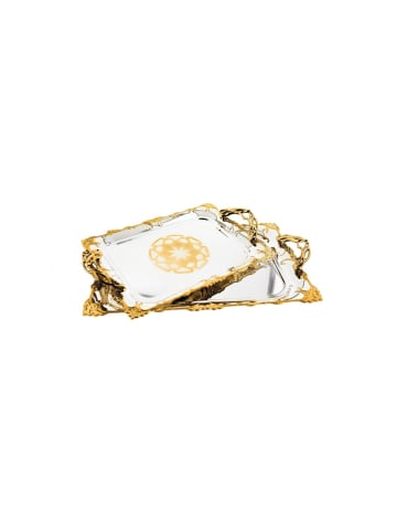 COFI 1453 2er Set Gemusterte Serviertabletten aus Edelstahl mit eleganten in Silber/Gold
