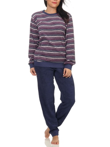 NORMANN Frottee Pyjama langarm Schlafanzug Bündchen Streifen - 50151 in marine