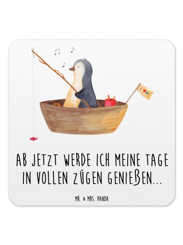 Mr. & Mrs. Panda Untersetzer für Gläser Pinguin Angelboot mit Sp... in Weiß