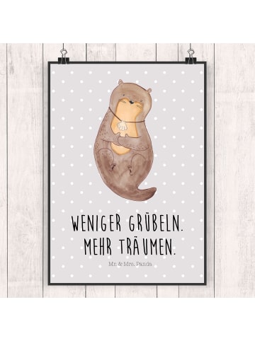 Mr. & Mrs. Panda Poster Otter Muschel mit Spruch in Grau Pastell