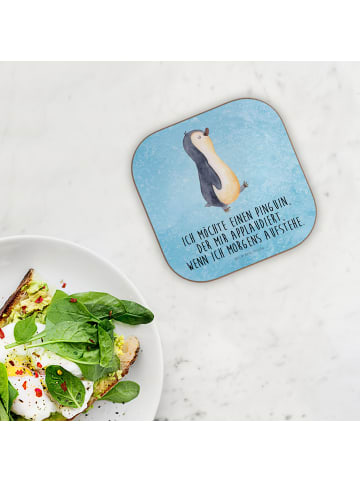 Mr. & Mrs. Panda Untersetzer Tasse Pinguin mHerzieren mit Spruch in Eisblau