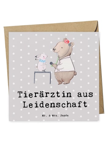 Mr. & Mrs. Panda Klappkarte Tierärztin Leidenschaft mit Spruch in Grau Pastell