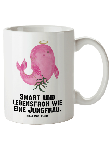 Mr. & Mrs. Panda Kaffeebecher Sternzeichen Jungfrau mit Spruch in Weiß