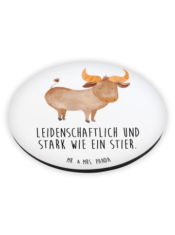 Mr. & Mrs. Panda Rund Magnet Sternzeichen Stier mit Spruch in Weiß