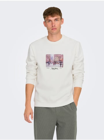 Only&Sons Sweatshirt mit Print Rundhals langarmig lässig in Weiß