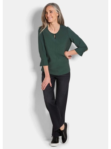 GOLDNER Kurzgröße:  Viskosebluse mit 3/4-Ärmeln, Rundhals in grün