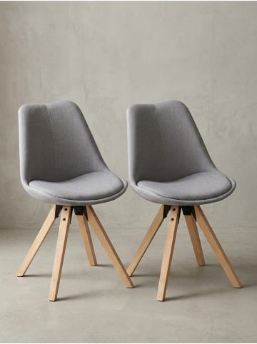 KADIMA DESIGN Esszimmerstühle 2er-Set | Stoff-Bezug, Massivholz, Nordic Modern in Grau