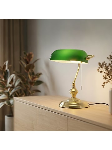relaxdays Bankerlampe in Grün/ Messing - (H) 31 cm