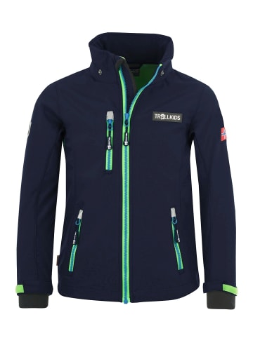 Trollkids Softshell Jacke "Preikestolen" in Marineblau / Hellgrün / Mittelblau