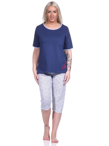 NORMANN Capri Pyjama kurzarm Schlafanzug Hose in navy