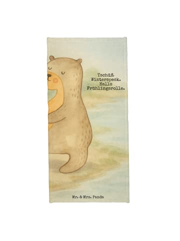 Mr. & Mrs. Panda Badehandtuch Otter Bauch Design mit Spruch in Weiß