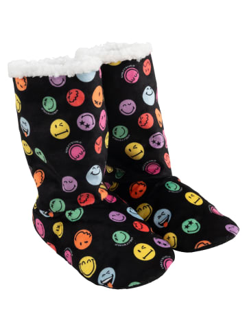 Smiley World Smileyworld Hausschuhe Smiley Hüttenschuhe Winter Stiefel gefüttert in schwarz