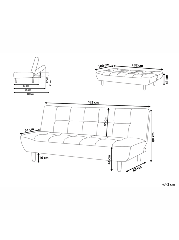 Beliani 3-Sitzer Sofa ALSTEN in Grau/Braun - (W) 182 x (H) 41 x (L) 83 cm