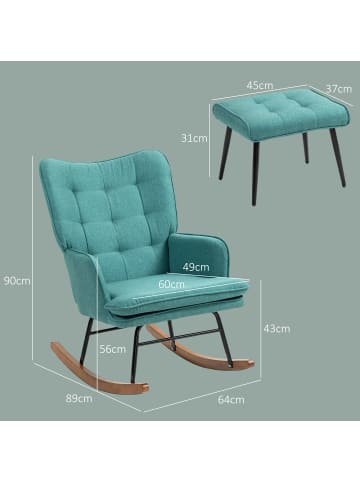 HOMCOM Schaukelstuhl mit Hocker-64L x 89B x 90H cm-Dunkelgrün