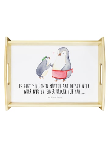 Mr. & Mrs. Panda Holztablett Pinguin mit Kind mit Spruch in Weiß